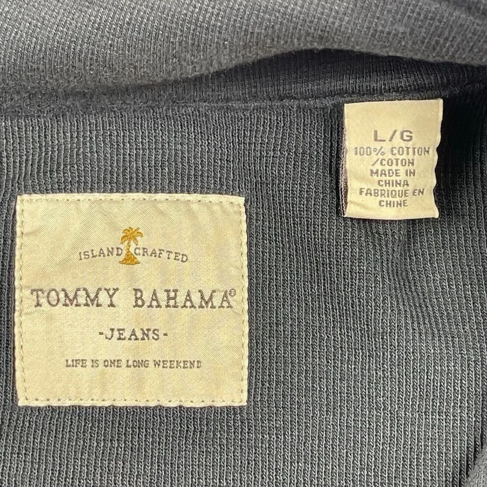 Tommy Bahama Sweater Mens Large Black 1/4 Zip Pullover Preppy Golfer Travel Work